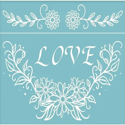 stencil plantilla poliester para serigrafia medida 28x22cms modelo flores love 0
