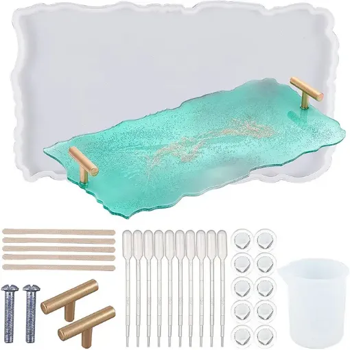 kit molde silicona para resina epoxi modelo bandeja soporte irregular geoda 295x165mm 0