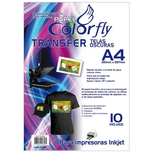 papel transfer colorfly para transferencia sobre telas oscuras a4 por unidad 0