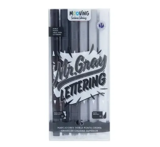 marcadores doble punta para dibujo lettering croma mooving puntas 2 4 4 5mms grises x6 tonos 0