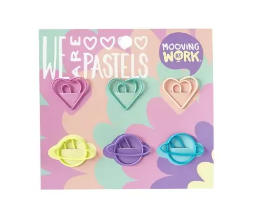 clips grandes colores pastel mow mooving forma corazon planeta x6 unidades 0