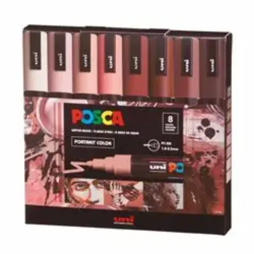 marcador tinta pigmentada agua uni posca trazo 1 8 2 5mms pc 5m set 8 colores retrato 0