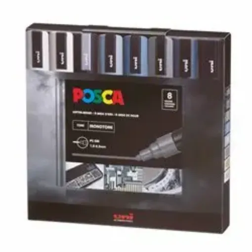 marcador tinta pigmentada agua uni posca trazo 1 8 2 5mms pc 5m set 8 colores mono tonos 0