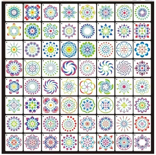 stencil plantilla 7 6x7 6cms modelo mandala 64 modelos diferentes por unidad 0