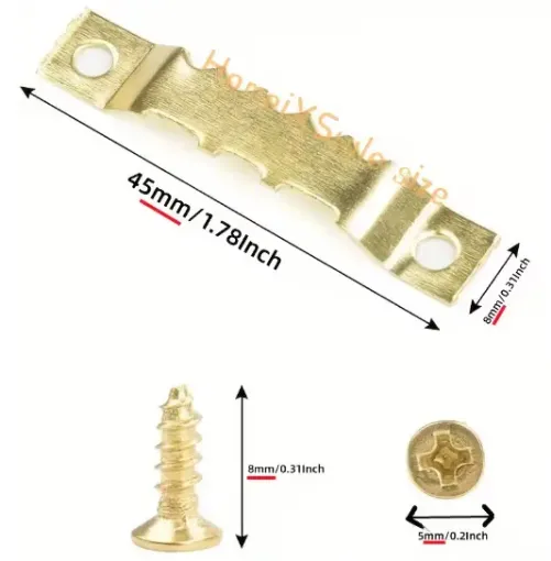 gancho colgador dentado metalico sierra para cuadros medida 45x8mms tornillos dorado por 5 unidades 0
