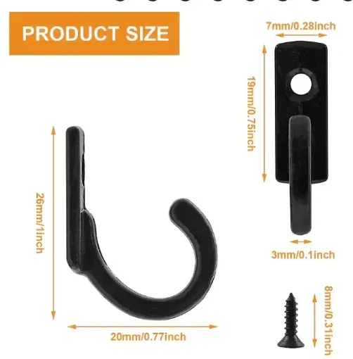 gancho metal perchita mini medida 26x20x7mms tornillo color negro por unidad 0