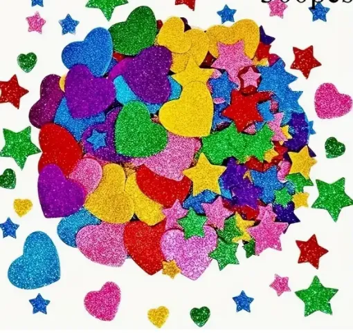 apliques adhesivos goma eva purpurina estrellas 18 corazones 25mms x50 unidades multicolor 0