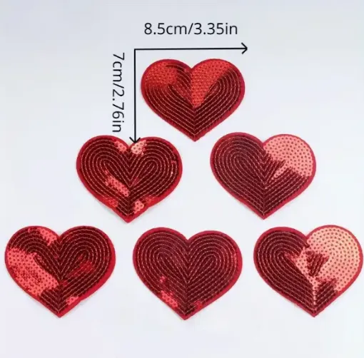 aplique parche bordado termoadhesivo para tela modelo corazon lentejuelas 85mms color rojo 0