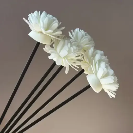varilla ratan difusoras 20cms negras flor 4 5cms blanca para hornito esencias set x5 varas 0