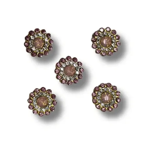 aplique metal fomra flor 13mms brillos por 5 unidades color rosado 0