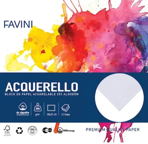 block para acuarela favini papel premium 300grs 25 algodon block de12 hojas 14x20cms 0