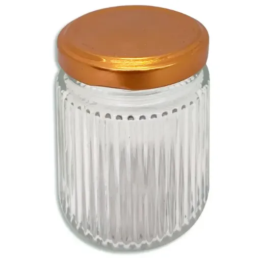frasco vidrio cilindrico rayas tapa rosca metal dorada 150ml 6x7 5cms por unidad 0