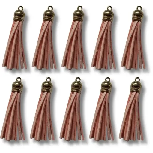 borla gamuza tiento capuchon metalico dorado para bijouterie 55x10mms x10 unidades rosado claro 0