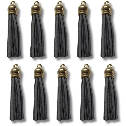 borla gamuza tiento capuchon metalico dorado para bijouterie 55x10mms x10 unidades color gris 0
