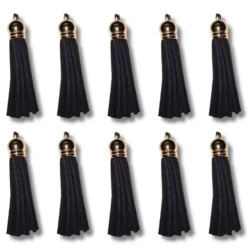 borla gamuza tiento capuchon metalico dorado para bijouterie 55x10mms x10 unidades color negro 0