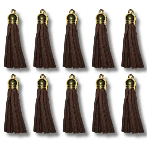 borla gamuza tiento capuchon metalico dorado para bijouterie 55x10mms x10 unidades marron oscuro 0