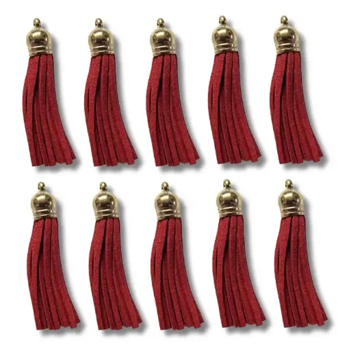 borla gamuza tiento capuchon metalico dorado para bijouterie 55x10mms x10 unidades color rojo 0