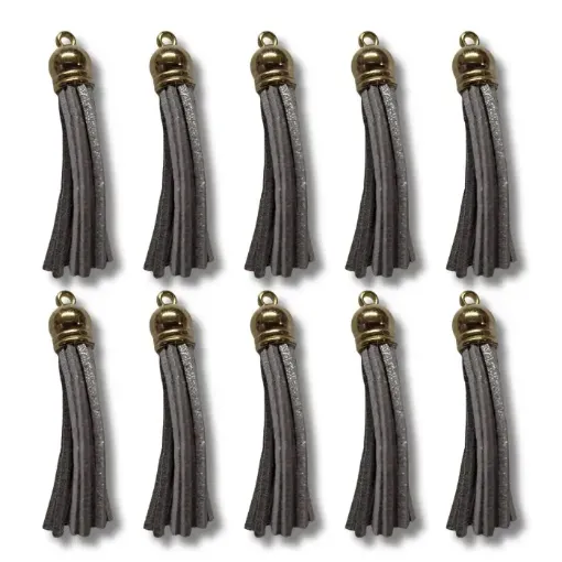 borla gamuza tiento capuchon metalico dorado para bijouterie 55x10mms x10 unidades color plateado 0
