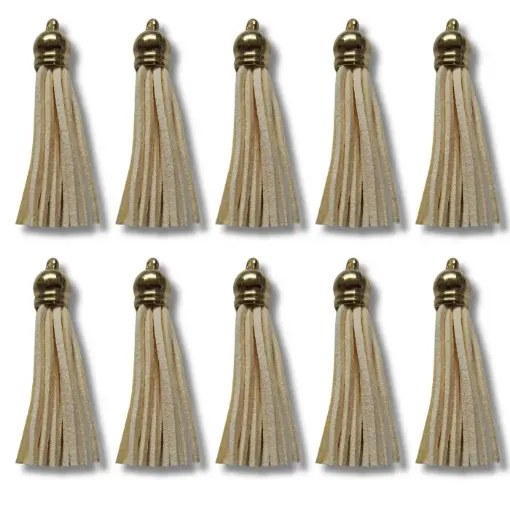 borla gamuza tiento capuchon metalico dorado para bijouterie 55x10mms x10 unidades color marfil 0
