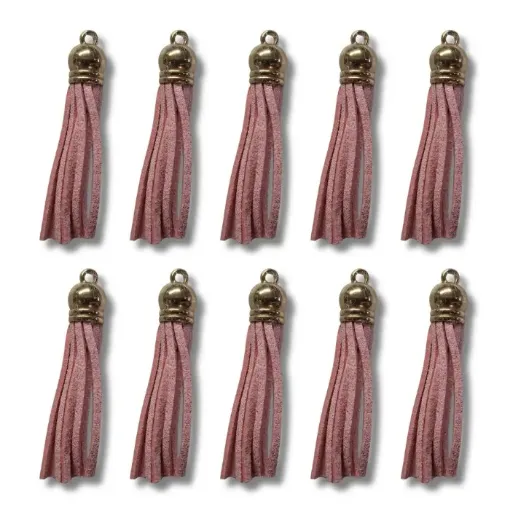 borla gamuza tiento capuchon metalico dorado para bijouterie 55x10mms x10 unidades rosado viejo 0