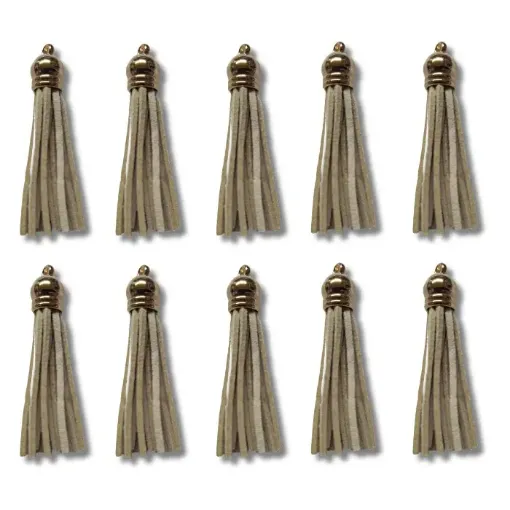 borla gamuza tiento capuchon metalico dorado para bijouterie 55x10mms x10 unidades color beige 0