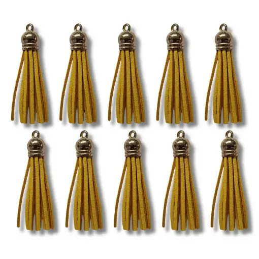 borla gamuza tiento capuchon metalico dorado para bijouterie 55x10mms x10 unidades color amarillo 0