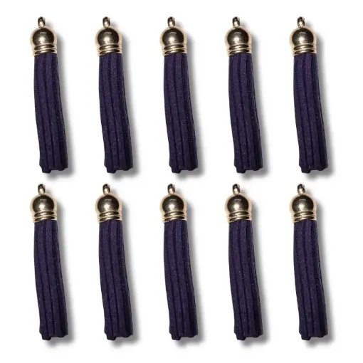 borla gamuza tiento capuchon metalico dorado para bijouterie 55x10mms x10 unidades azul oscuro 0