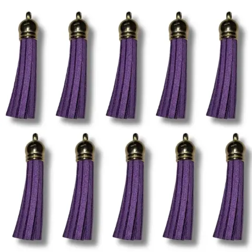 borla gamuza tiento capuchon metalico dorado para bijouterie 55x10mms x10 unidades color violeta 0