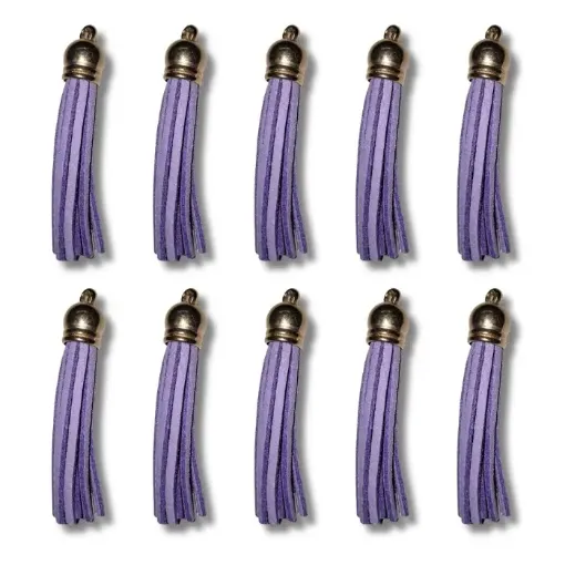 borla gamuza tiento capuchon metalico dorado para bijouterie 55x10mms x10 unidades color lila 0