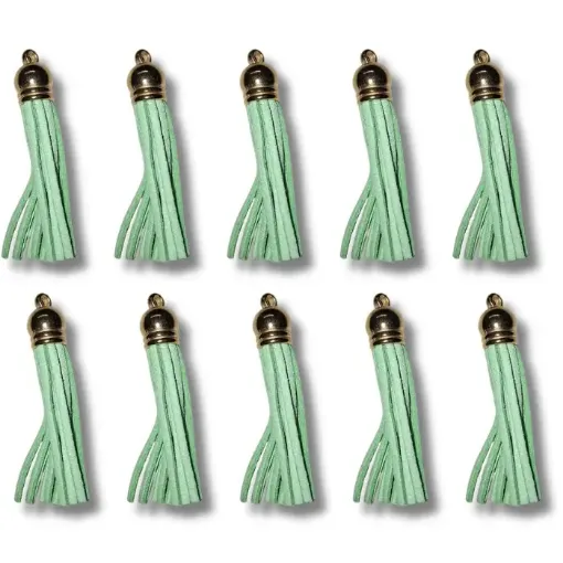 borla gamuza tiento capuchon metalico dorado para bijouterie 55x10mms x10 unidades verde claro 0