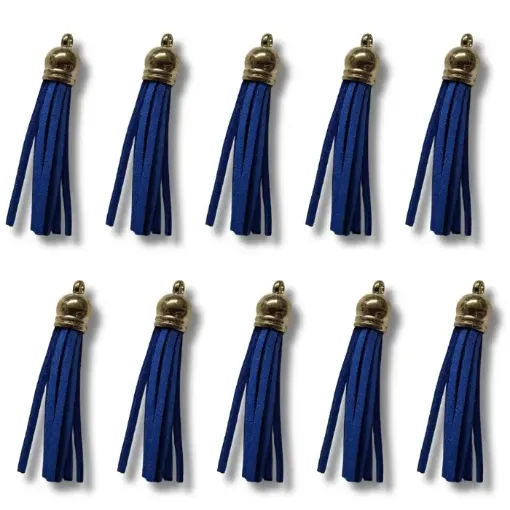 borla gamuza tiento capuchon metalico dorado para bijouterie 55x10mms x10 unidades color azul 0