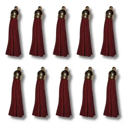 borla gamuza tiento capuchon metalico dorado para bijouterie 55x10mms x10 unidades color bordeaux 0