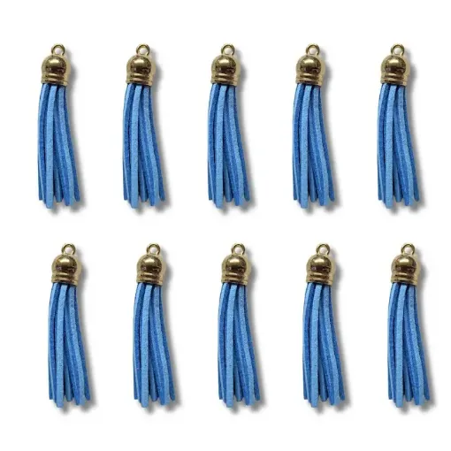 borla gamuza tiento capuchon metalico dorado para bijouterie 55x10mms x10 unidades color celeste 0