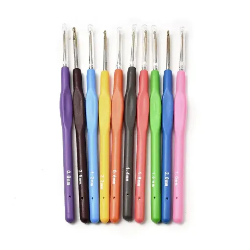set 10 agujas crochet ganchillo mango ergonomico silicona 0 6 2 5mms 0