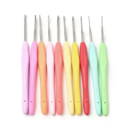 set 10 agujas crochet ganchillo mango ergonomico silicona 0 5 2 75mms 0