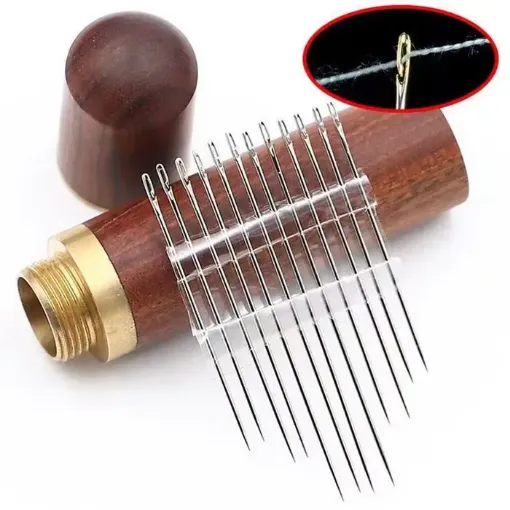 set 12 agujas para costura ojo grande x6 medidas diferentes estuche madera 0