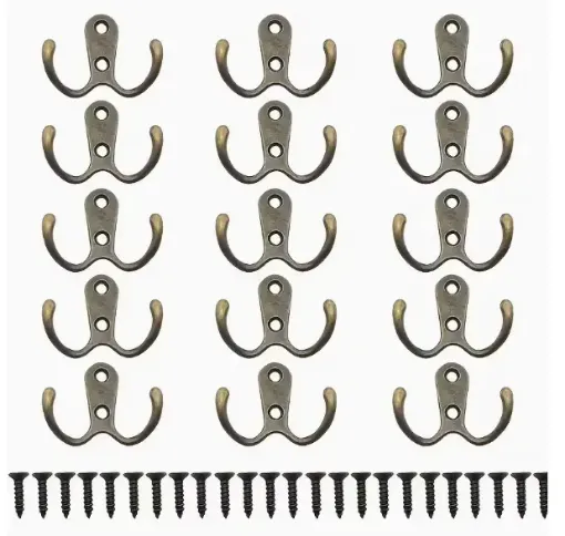 percha metal gancho doble horizontal medida 50x41mms tornillos color bronce por 15 unidades 0