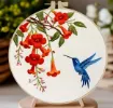 kit para bordar 20x20cms incluye tela hilos agujas sin bastidor motivo impreso colibri 0
