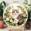 kit para bordar 20cms incluye tela hilos agujas sin bastidor motivo impreso gato flores 0