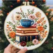 kit para bordar 20cms incluye tela hilos agujas sin bastidor motivo impreso libros flores 0