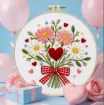 kit para bordar 20cms incluye tela hilos agujas sin bastidor motivo impreso ramo corazon 0