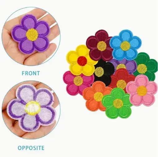 aplique parche bordado termoadhesivo para tela modelo flor 55mms varios colores por unidad 0