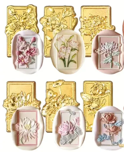 set 6 cabezales sellos metalicos para estampar cera x6 motivos diferentes 0