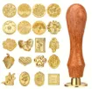 set 20 sellos vintage para estampar cera 25mms mango madera 90mms 0