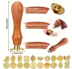 set 20 sellos vintage para estampar cera 25mms mango madera 90mms 1