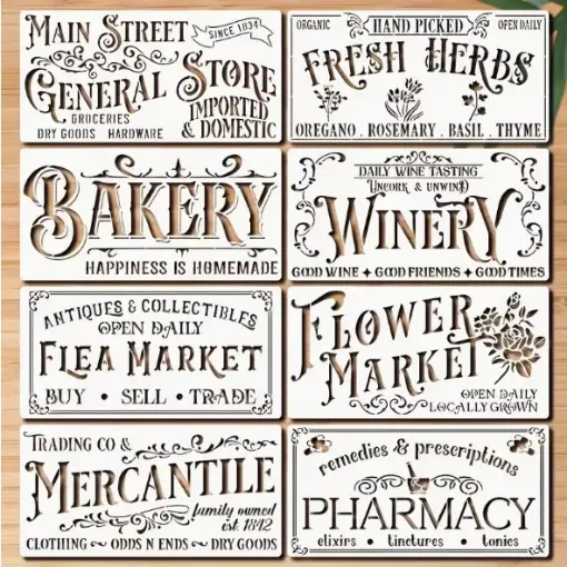 stencil plantilla 20x10cms modelo carteles vintage 8 modelos diferentes por unidad 0