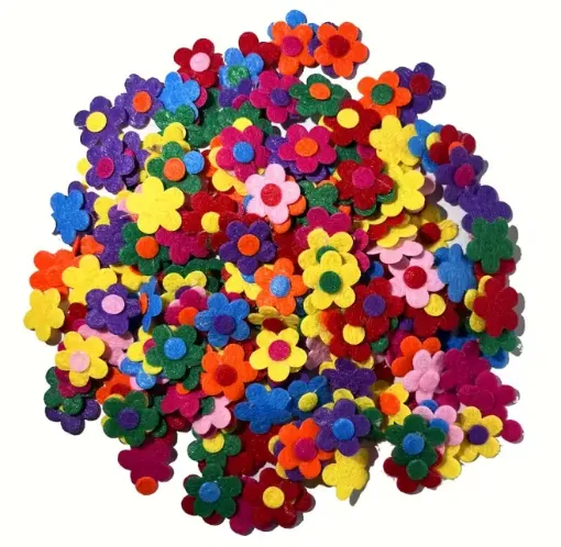 aplique fieltro modelo flor 28mm x25 unidades colores centros surtidos 0