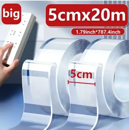 cinta adhesiva doble faz transparente nano extra resistente 50mms rollo 20mts 0