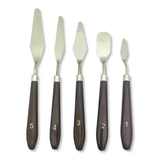 set 5 espatulas metalicas cromadas mango madera set 5 modelos diferentes nros 1 al 5 0
