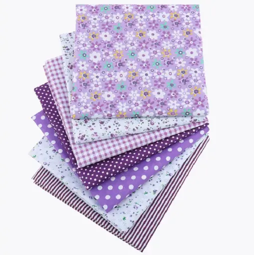 set 7 telas para patchwork 100 algodon 25x25cms x7 motivos diferentes violeta lila 0